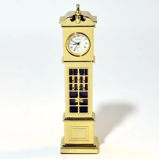 1988 VINTAGE BULOVA Miniature Grandfather Clock Gold-Tone Quartz ...