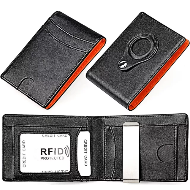 Airtag Wallet Genuine Leather Credit Card Holder RFID Blcoking Money Clip Purse