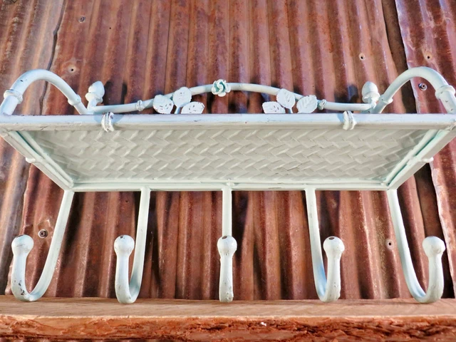 Vintage Retro Cast Iron Metal Shelf Hook Rack, Rose Petals, Coat Rack, Hat Rack 4