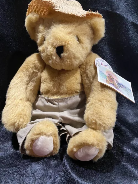 NWT Vintage The Vermont Teddy Bear Co Jointed Stuff Bear W/ hat And Shorts 1987