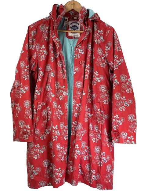 SEASALT SEASIDE MAC Coat UK 16 Red Floral Organic Cotton Tin Cloth