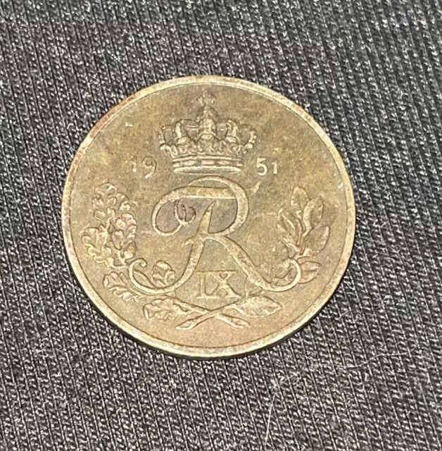 1951 Denmark 25 Ore Frederik IX coin Danish