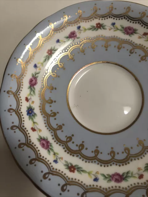 Aynsley Saucer England Bone China Baby Blue Gold Swirls Floral Band Pattern 2466