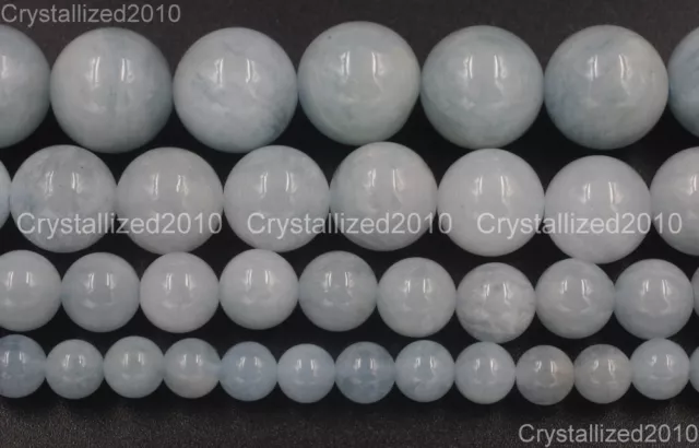 100% Natural Aquamarine Gemstone Round Beads 4mm 6mm 8mm 10mm 12mm 14mm 15.5"