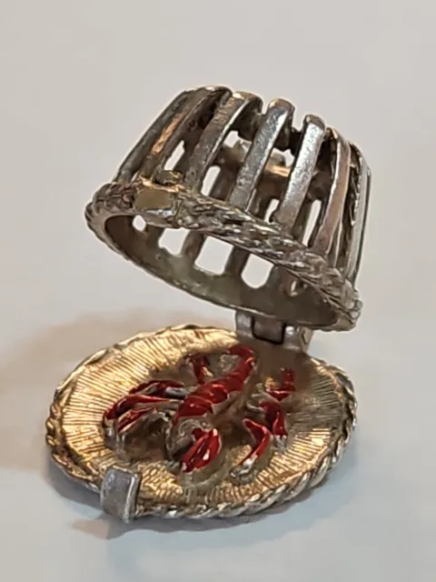 Sterling Silver LOBSTER in Trap Cage 3D NUVO! RARE COLLECTABLE! Charm VINTAGE