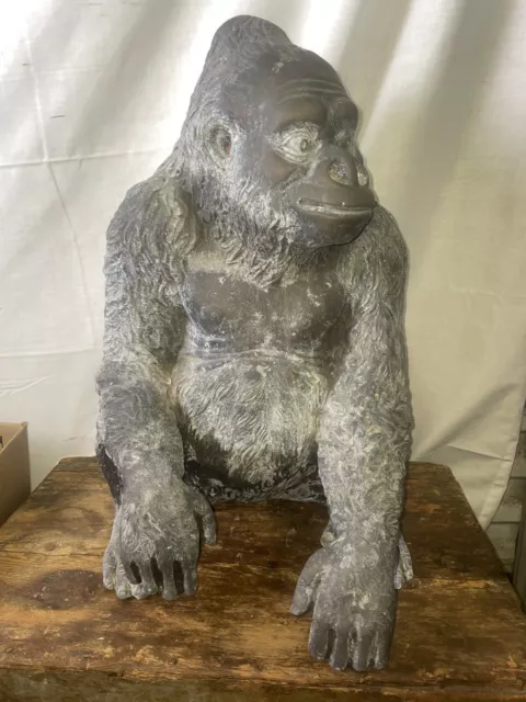 Large Vintage Silverback Gorilla Bronze / Brass Sculpture Figurine‏ Statue 21” T