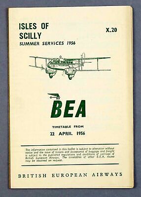 Bea British European Airways Isles Of Scilly Airline Timetable Summer 1956