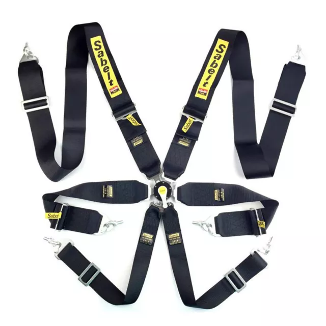 Sabelt Black Race Seat Belts 6-Points FIA Approved Drift 3" ASM Snap On Harness