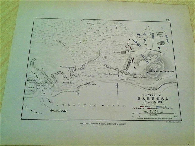 Napoleon Battle Plan BARROSA 1811 Atlas to Alison's History of Europe 1850 Map
