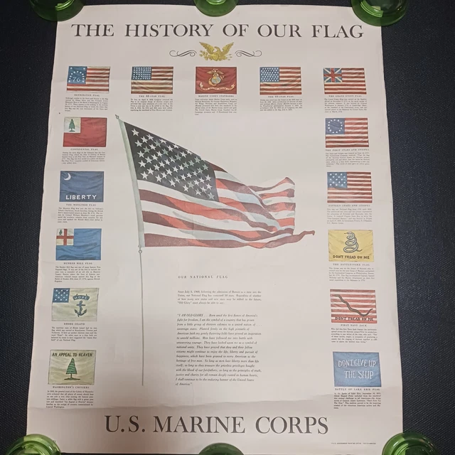 VTG 1973 US MARINE CORPS The History of Our Flag "I AM OLD GLORY" 17x22 ...