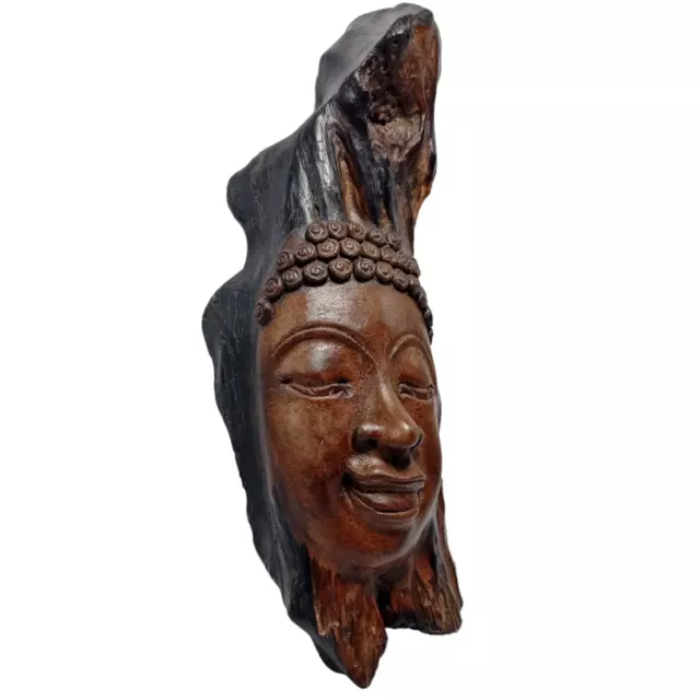 Buddha Face Driftwood Wood Sculpture Hand Carved Wall Art Decor Holder