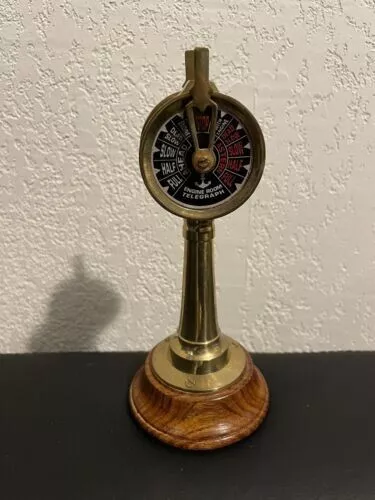 VINTAGE Brass Ship Engine Room Telegraph on Wood Base 7in Tall gift item new