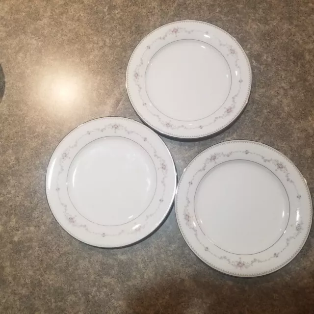 Set of  3 Vintage Noritake "Fairmont" Platinum Trim, #6102, Dinner Plates