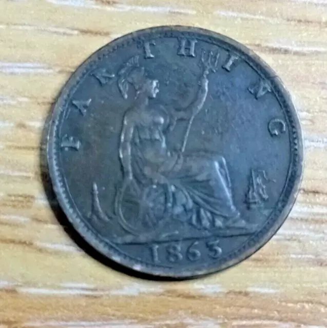 1863 Victoria Bun Head Farthing in Lovely Condition. Scarce date.