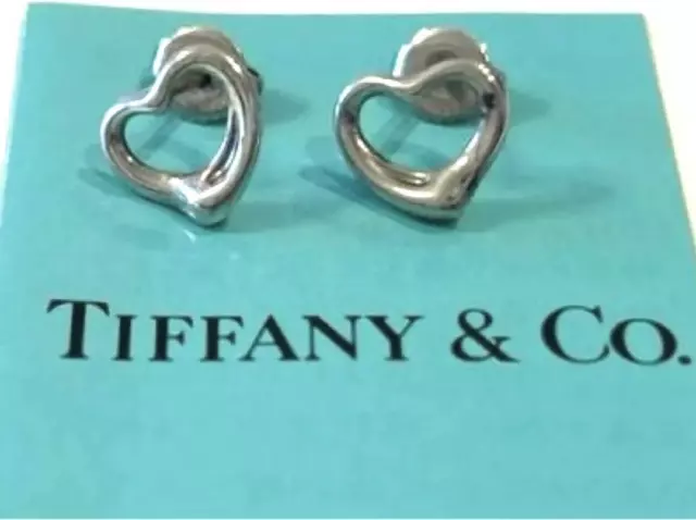 Tiffany Co Sterling Silver Elsa Peretti Open Heart Earrings Used