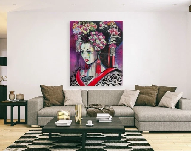 COLORFUL ASIAN WOMEN Painting on Canvas Original Portrait Wall Art Home ...