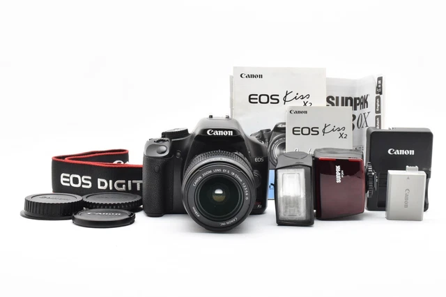 CANON EOS KISS X2 Rebel XSi + EF-S 18-55mm IS Lens + Flash +