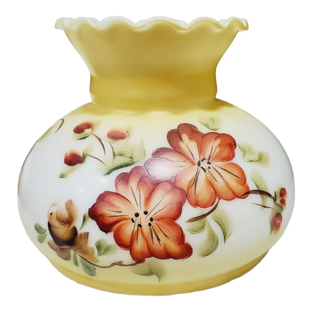 Atq/Vtg Hand Painted Red Flowers GWTW Kerosene Oil/Student/Hanging Lamp Shade