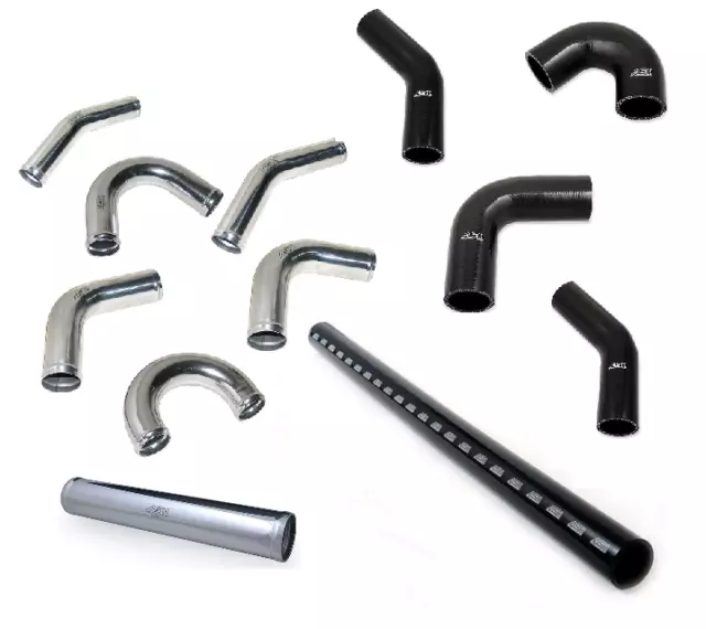 Aluminium Universal Alloy Intercooler Pipe Elbow & Black Silicone Hose Pipework