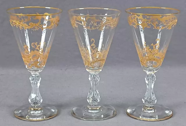 Set of 3 Saint Louis Micado Gilt Engraved Pattern 887 5 1/2 Inch Wine Glass Set of 3 Saint Louis Micado Gilt Engraved Pattern 887 5 1/2 Inch Wine Glass