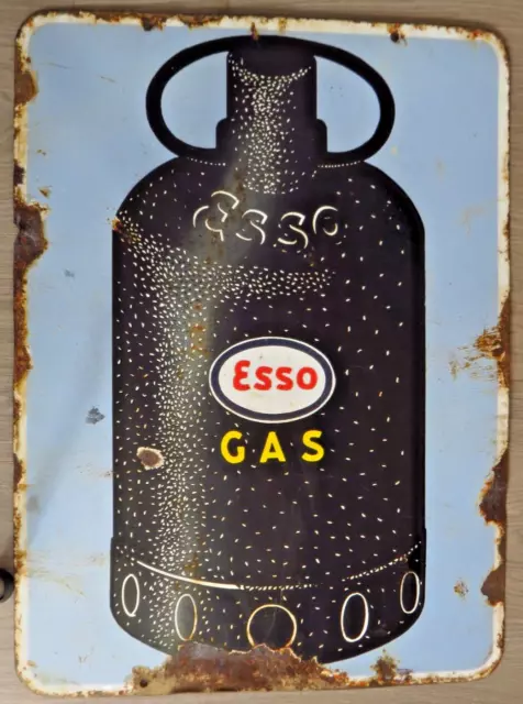 Plaque Émaillée ancienne ESSO GAS 85.5 x 44.5 cm