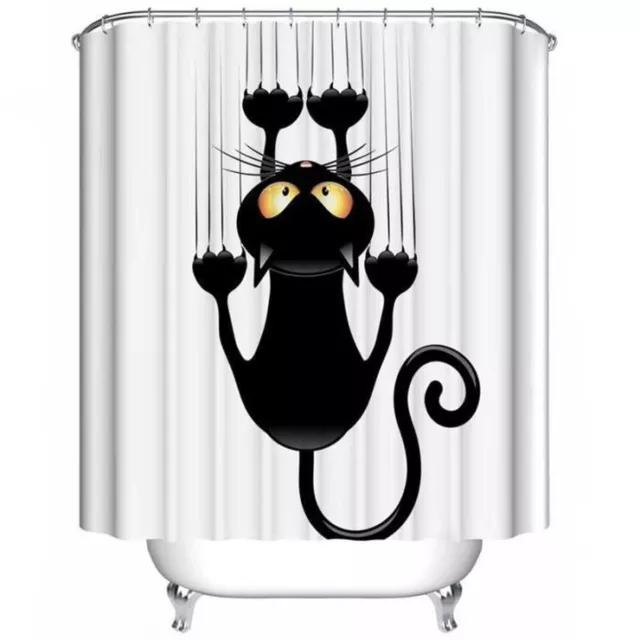 Rideau De Douche 180 X 180cm Tissu Polyester Salle De bain Imperméable Chat Noir