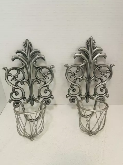 Set of 2, Wall Mount Sconce Candle Holder, Planter Cage, Floral Pocket, Vintage