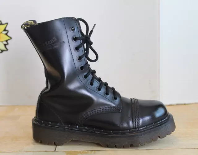 Vintage DR. MARTENS Womens Airwair Black Leather 10 Eye Boots, US Size 5 UK 4