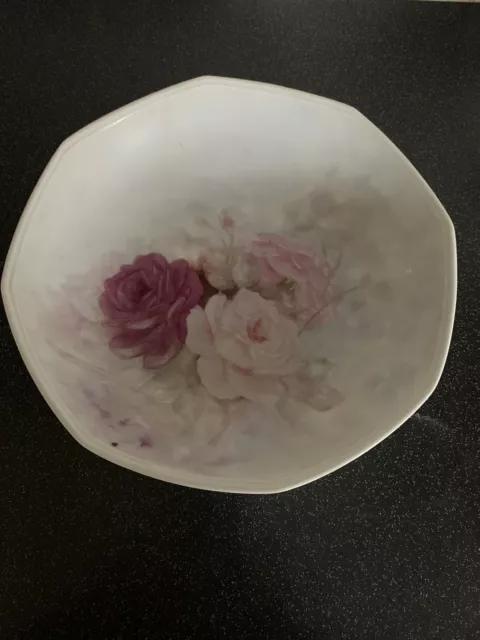 Vintage Hand Painted Limoges Porcelain Fruit Bowl With Pastel Rose Design Large