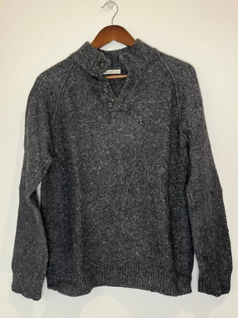 MARINE LAYER MEN'S Merino Wool Blend Speckled Grey Henley Style Sweater ...