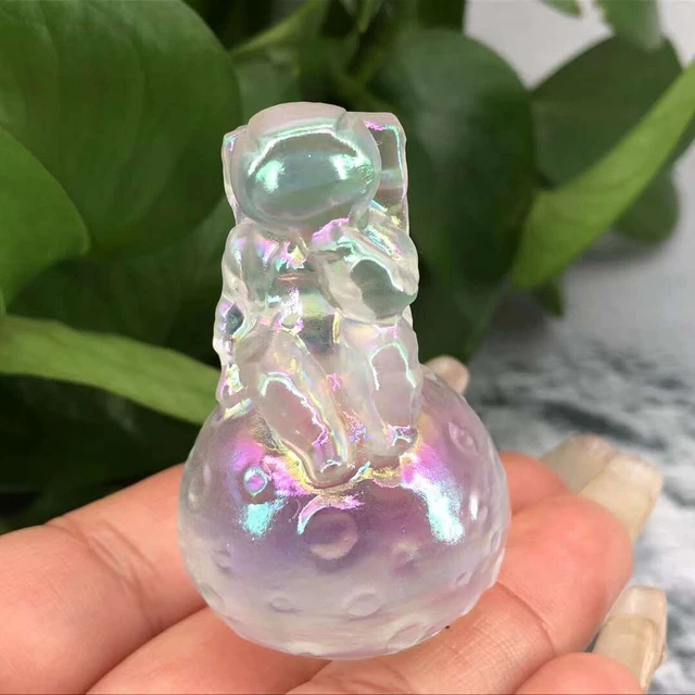 1pc Natural Electroplating Quartz Carved Crystal Spaceman Reiki Healing Gift