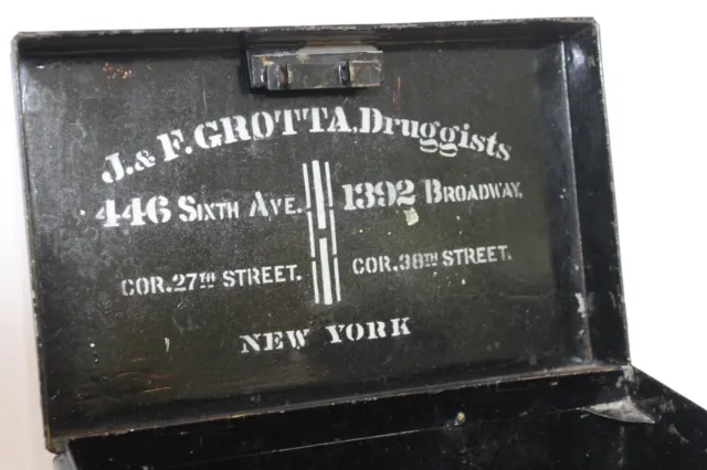 Antique Steel Cash Box New York City GROTTA DRUGGISTS Greenwich Village
