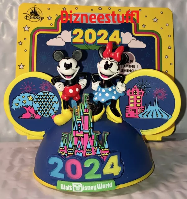 2024 Walt Disney World 4 Parks Mickey & Minnie Mouse Ear Hat Light Up  Ornament