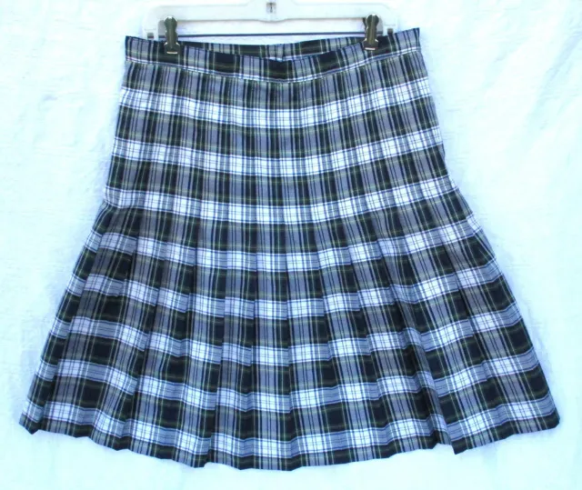 Lands End School Uniform Style Skirt Womens Sz 12 Plaid Pleated Green Blue White