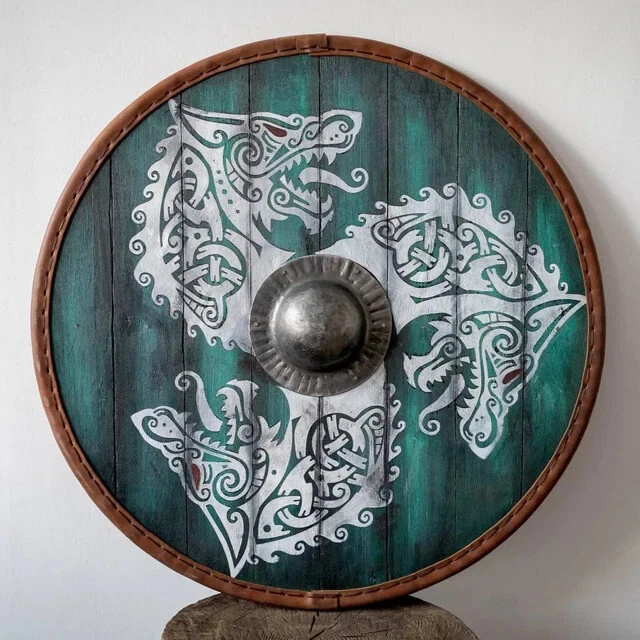 Holz Wikinger Schild Mit Wolf-Motiv - Handgefertigt Für Cosplay