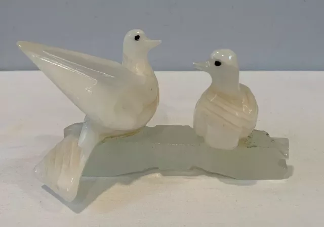 VTG Carved White Marble Pair of Love Birds Doves On Branch Made In Brazil EXC