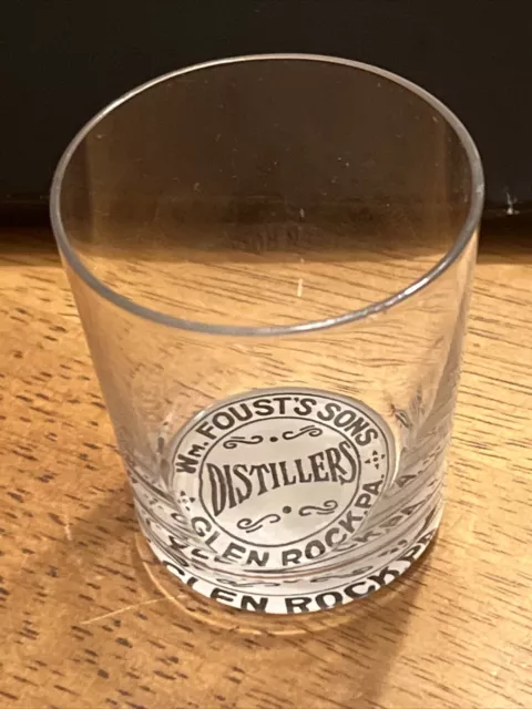 Wm Foust Sons Whiskey Distillery Label Under Glass Shot Glass Lug - Glen Rock Pa