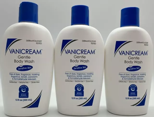 3PK Vanicream Gentle Body Wash For Sensitive Skin ~ 12 FL OZ EACH ~ SEALED