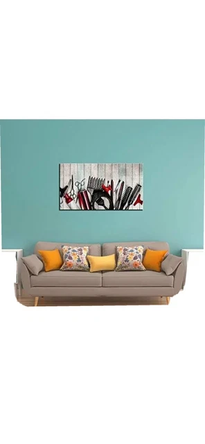 Biuteawal - Barber Shop Wall Art Fashion Hair Cut Tools on Old Wooden Board P...