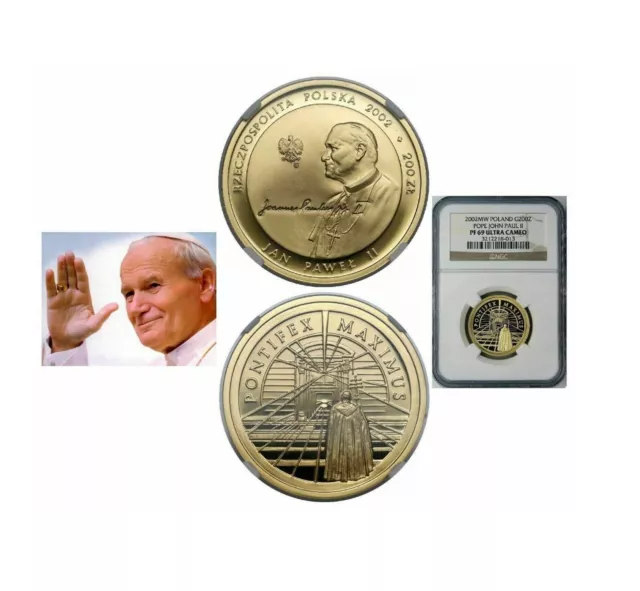 200 ZL Pontifex Maximus 2002 GOLD Coin Au NGC PF69 !!! Poland John Paul II Pope