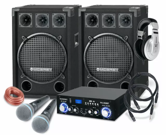 PA Anlage Karaoke Sound Lautsprecher Boxen Verstärker Mikrofon Kabel Set 1200W