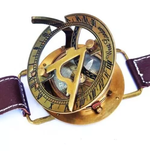 Fantastic Brass Retro Sundial Compass Wrist Watch Leather Bracelet Christmas gft 3