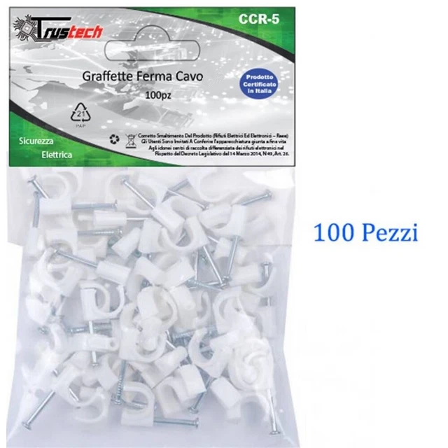 Punti Ferma Cavi Tacwise CT-45 - Acciaio Zincato, 10mm, Confezione Da 5000, Per Cavi BASSA Tensione