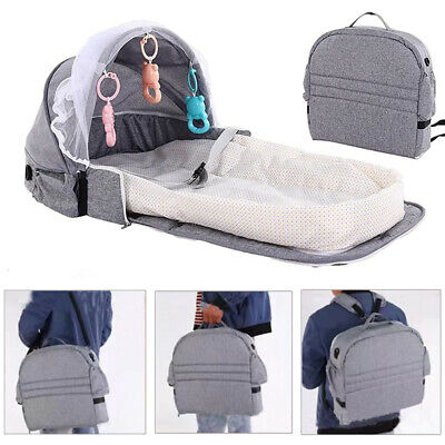 Portable Baby Bassinet Travel Bag 3 in 1 Upgraded Muti-Functional Mommy Bag with Changing Station Adebo Diaper Bag Backpack with Fodable Baby Crib Nappy Bag with USB Charging Port Bag+Crib+Grey 