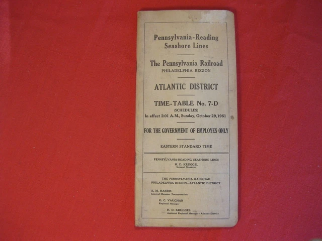 Pennsylvania Reading Seashore Railroad  1961 Philadelphia Time Table 7-D Employe