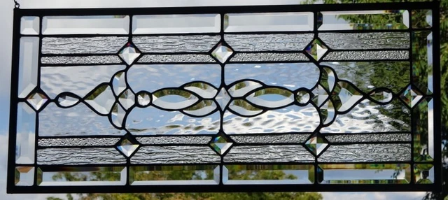 Stained Glass Transom window hanging 28 X 13  incl hooks