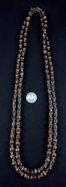 Antique Trade Beads - Black Chevrons - 2 Strand - 183g=6.5oz