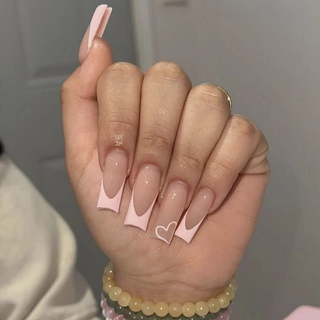 Tips Detachable Press on Nails DIY Wearable Long French Square Head Fake Nails
