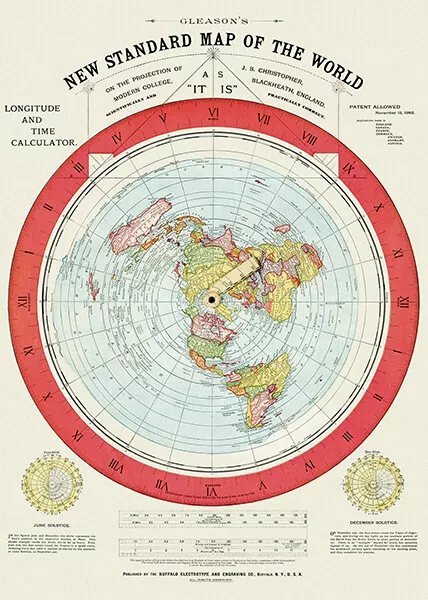 1892 - Flat Earth Map - Gleason's New Standard Map Of The World Poster