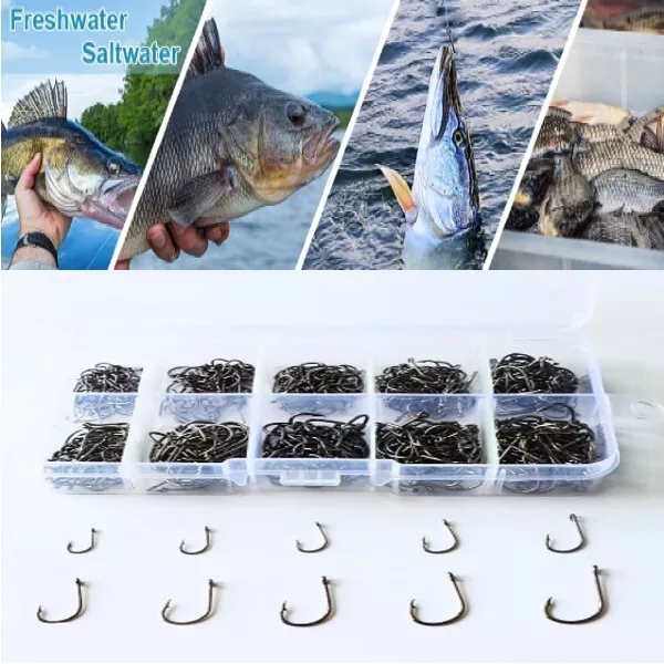 Fishing Hook Fishermen Set 500pcs High Carbon Steel Multiple Sizes With Storage